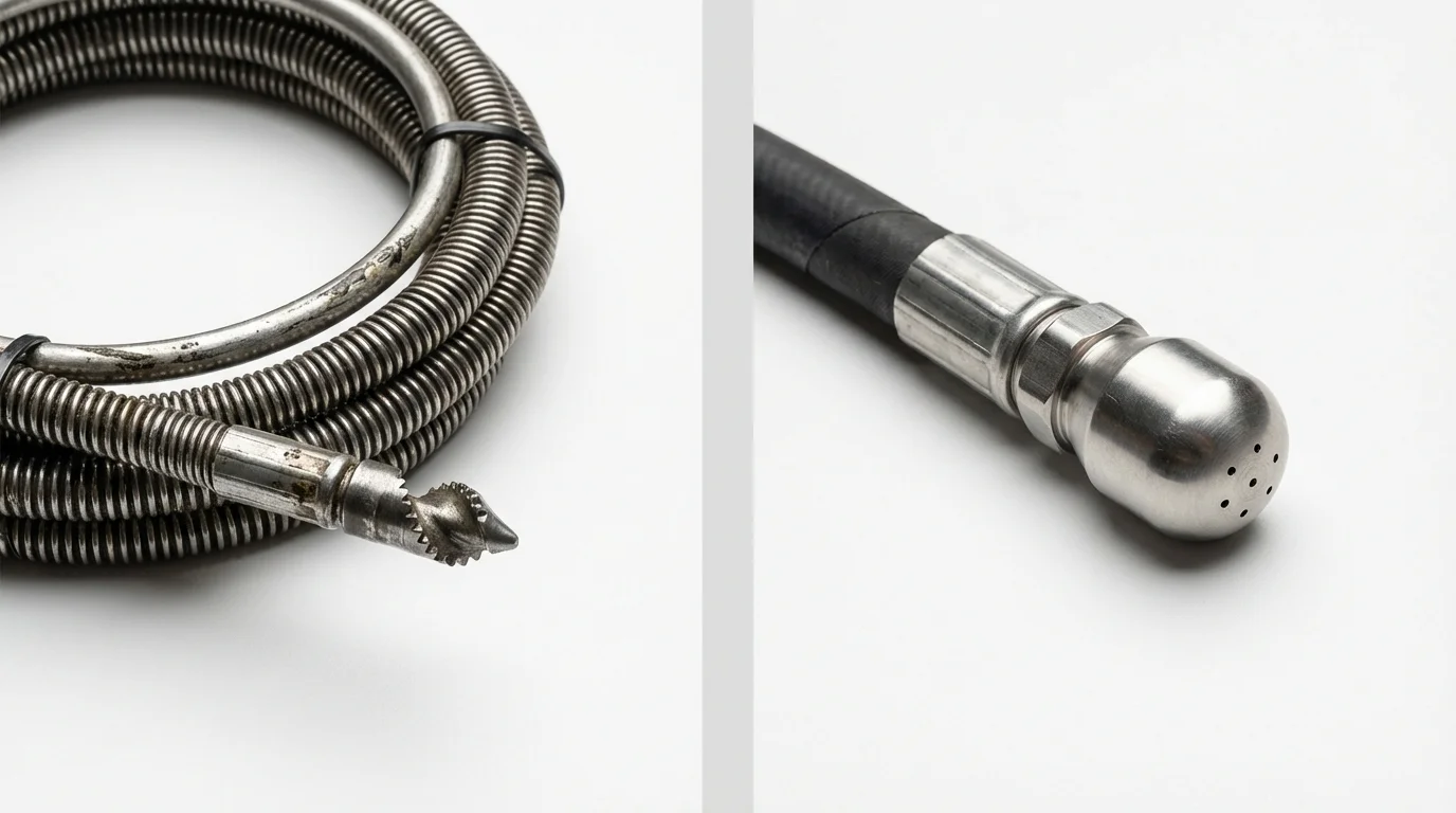 Drain snake cable and hydro jetting nozzle used for drain cleaning in Manning, SC