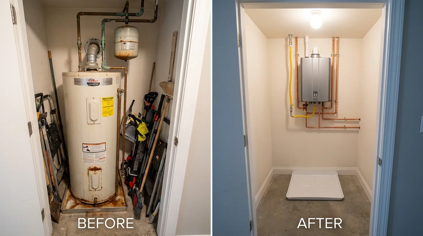 Tank water heater versus wall-mounted tankless unit comparison for Manning, SC homeowners