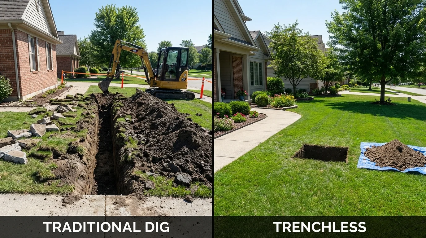 Trenchless sewer repair with minimal yard damage versus traditional excavation in Manning, SC